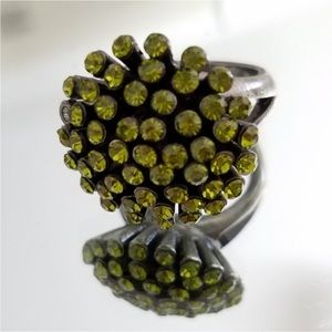Swarovski Elements Peridot Green Antique Silver Statement Ring from Spain